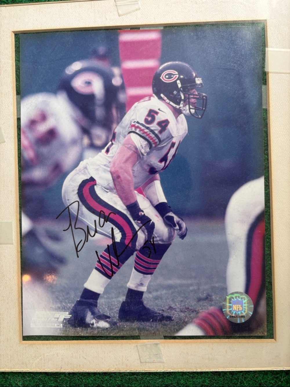 Brian Urlacher, Chicago Bears #54 Signed Football Photo - White & Navy Uniform
